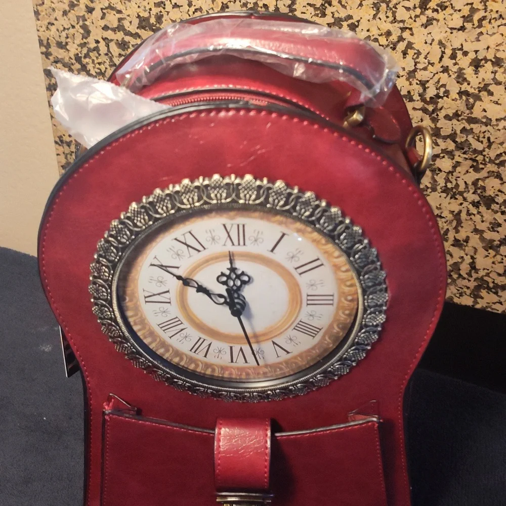 Diophy Red Backpack with Clock Design - Picture 6 of 8